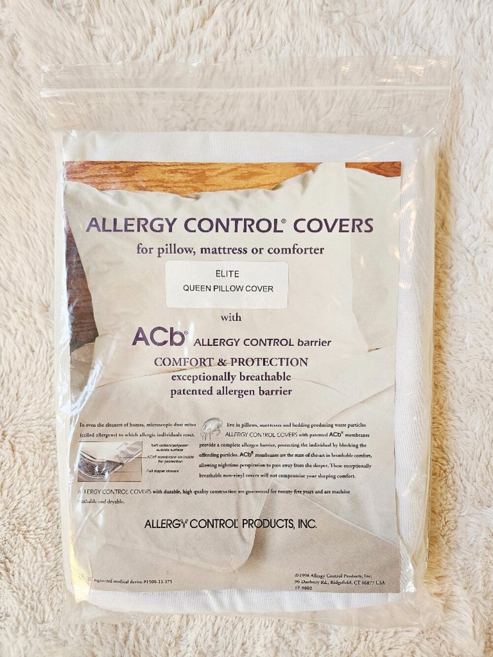 Allergy Control Products ELITE QUEEN PILLOW COVER ACb Barrier White